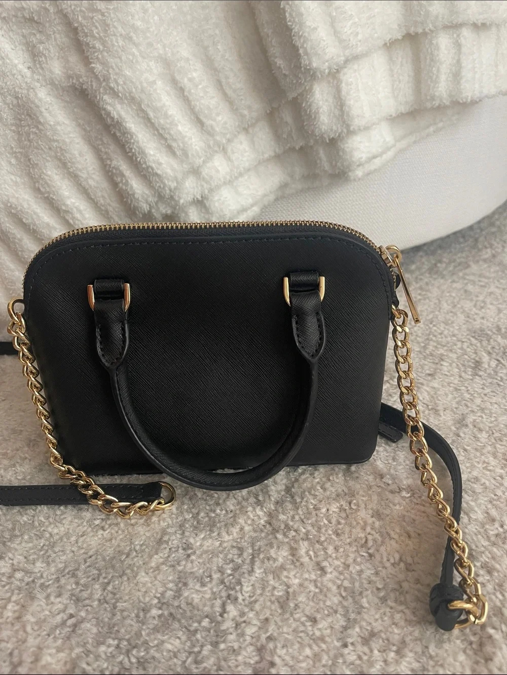 Michael Kors Black Mini Saffiano Dome Crossbody